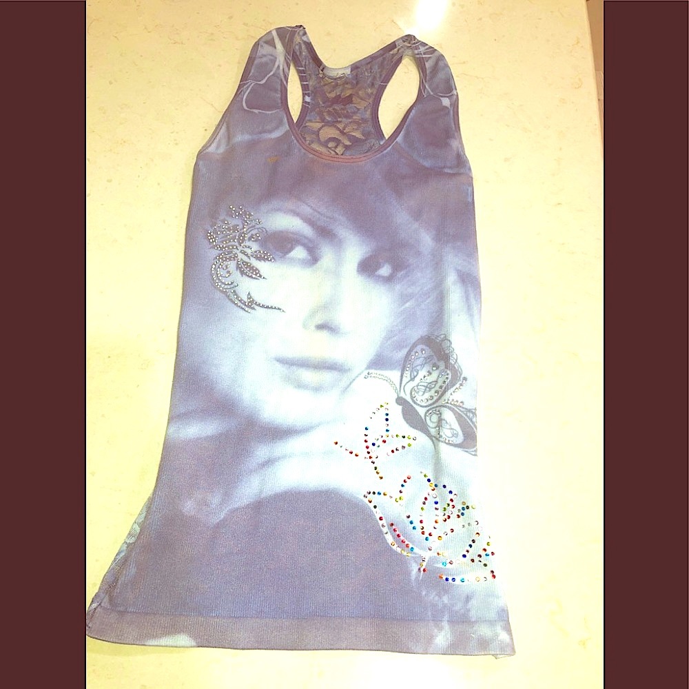 Blue Top with Lace and Rhinestones!